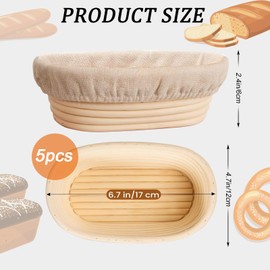 Nalcant 5 Pack Oval Banneton Proofing Basket Set 6 Inch, Natural Rattan Sourdough Bread Baskets with Linen Liners, Mini Dough Baking Bowls for Artisan & Home Bakers (6" Oval, Set of 5)