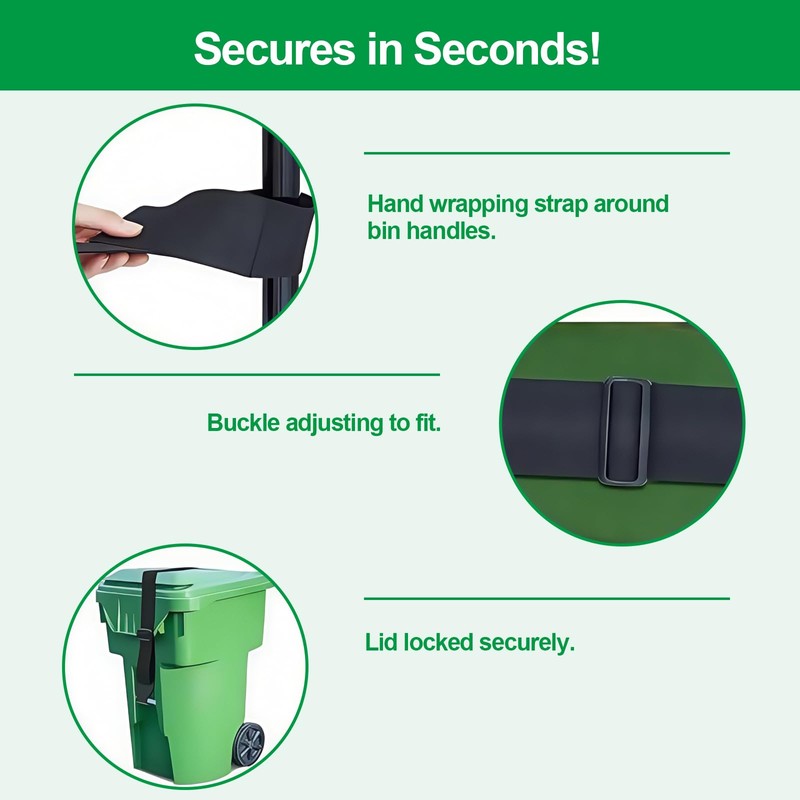 Trash Can Locks for Animals，One Claw Heavy-Duty Adjustable Bungee Straps
