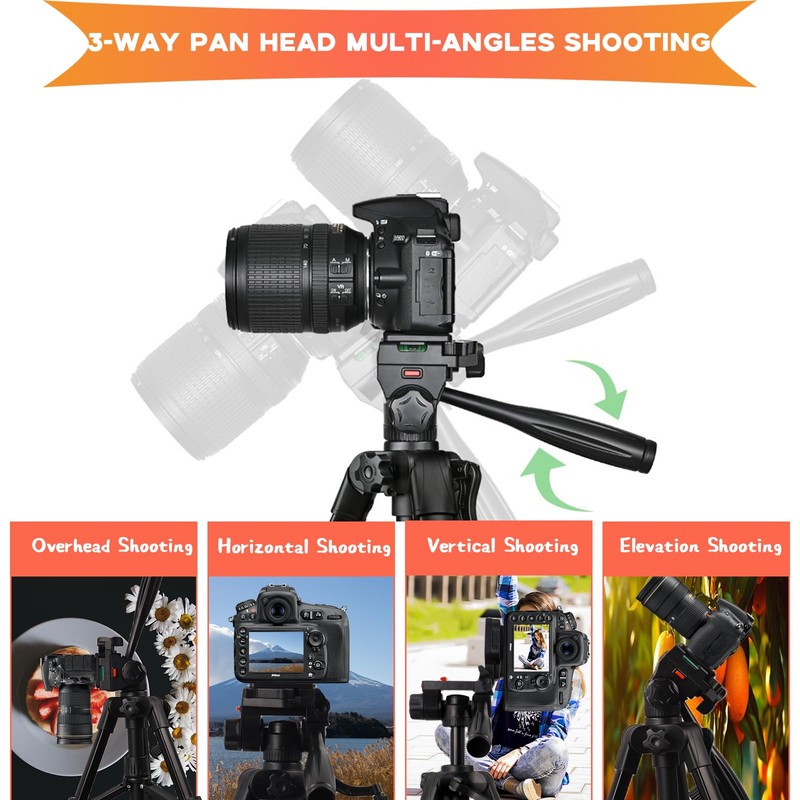 KAKOTOPA Mini Tripod for Camera with 3-Way Pan/Tilt Head 1/4