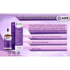 AOR - Kids Vitamin D3 400 IU, 50 ml Vdrops - Liquid Vitamin D3 Drops for Kids - Cholecalciferol Vitamin D3 with Calcium for Bone Health and Immune System Support - Vegan Vitamin D3 Supplement