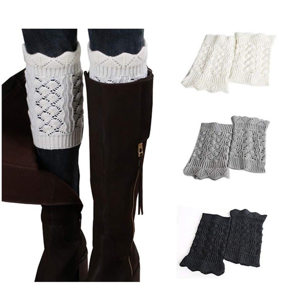 Bestjybt 3 Pairs Womens Short Boots Socks Crochet Knitted Boot