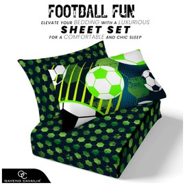 GC GAVENO CAVAILIA Football Bedding Collections | Super Soft Bed Sheet Set | Gifts For Kids Teens Sports Theme Fitted Sheet With Matching Pillowcase | Green