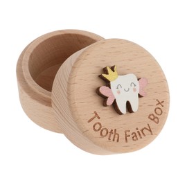 Lusofie 3D Carved Wooden Cute Tooth Fairy Box Lost Teeth Storage for Kids Gifts, wood color