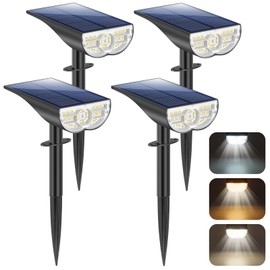 Solar Lights Outdoor, 5 Working Modes Solar Powered Spotlights for Yard, Waterproof Outside Solar Landscape Lights with 3 Color Temperatures, Bright LED Outdoor Lights for Garden Tree Pathway, 4-Pack
