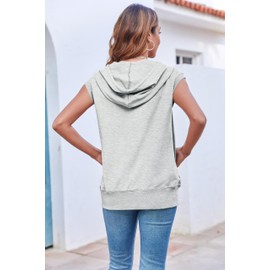 Fisoew Women's Sleeveless Zip Up Cotton Hoodies Casual Loose Fit Drawstring Sweatshirts Lightweight Jackets Vest with Pockets