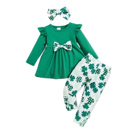 Doresbebe Baby Girl My First St. Patrick's Day Outfits Toddler Clothes Boutique Clothing Infant Ruffle Shirt Top Pants Cute Spring Outfit Sets for Girl Green Shamrock Clover 9-12-18-24-Month 2-3-4T