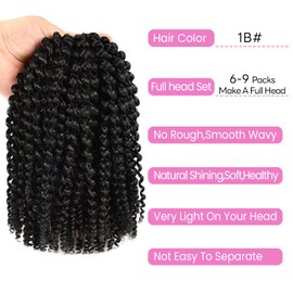 Marlybob Crochet Hair 8 Inch Passion Twist Hair Curly Braiding Hair Crochet Braids Hair Afro Kinky-Curly Crochet Hair Curly Crochet Hair For Black Women(8 Inch, Black 3 Bundles Marlybob)