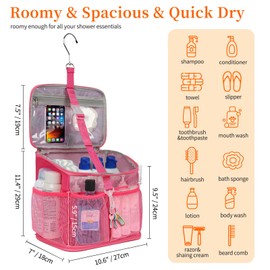 CUBETASTIC Shower Caddy Portable Mesh Shower Tote for Bathroom, Gym, Travel, Camping - Quick Dry Hanging Organizer Toiletry Bag with Handle for College Dorm Room, Men & Women (A# Hot Pink, 9.8")
