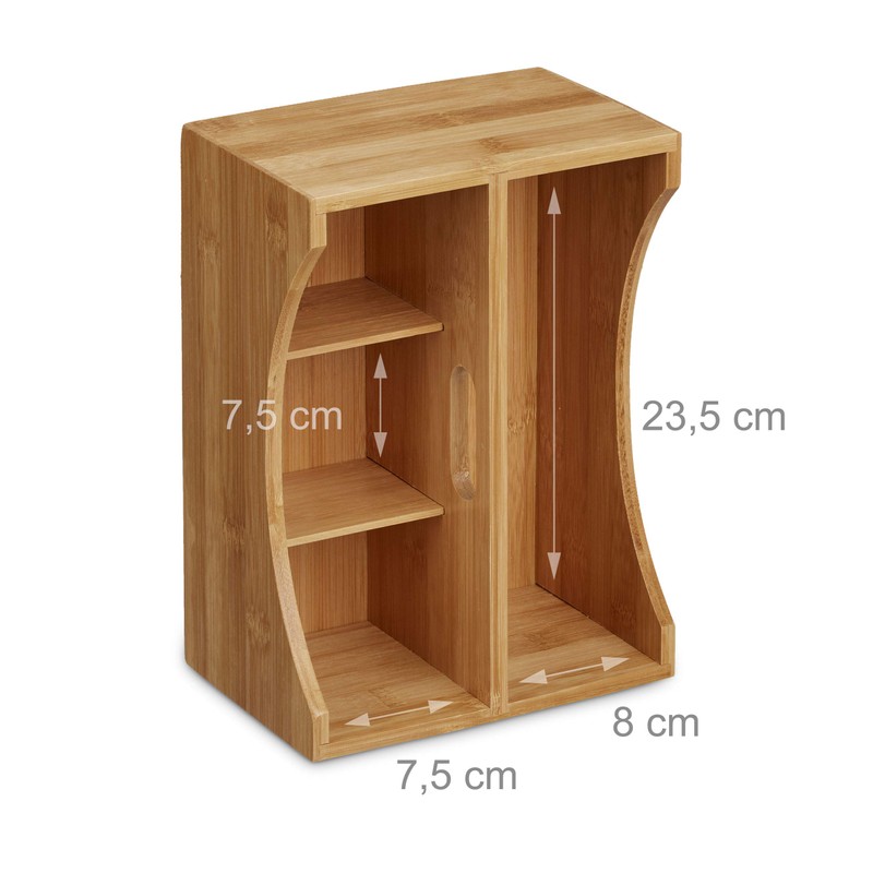 Relaxdays Bamboo Desk Organizer, Pencil Holder, 4 Compartments, Handle, Wood