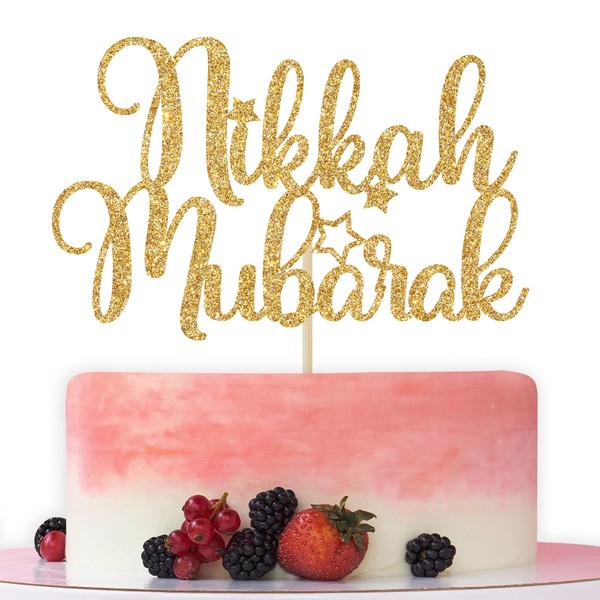 Decoración para tartas de Nikkah Mubarak con purpurina dorada, decoraciones para fiestas de Mubarak, bodas, bautizos, cumpleaños, aniversarios