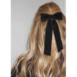 Tobeffect Hair Clip - Hair Bows for Women Girls Velvet Hair Ribbon Black Bow Hair Clips Vintage Hair Accessories for Women - 2 Count