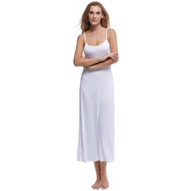 Papicutew Women's Modal Long Full Cami Slip Dress Sleeveless Nightgowns (White, XL)