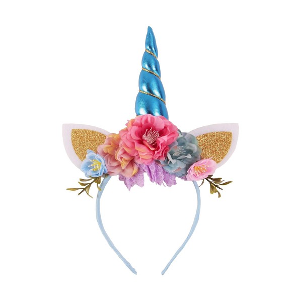Nishine - Diadema de unicornio con purpurina, diseño de flores
