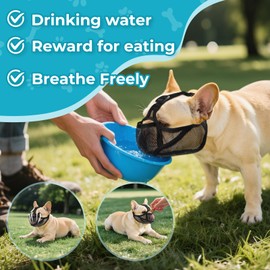 French Bulldog Muzzle with Breathable Open Eye Hole Design, Allows Tongue Extension - Soft Short Snout Dog Muzzle for French Bulldog, Pug, Shih Tzu to Prevent Biting Allow Drink & Feed(XL,Black)