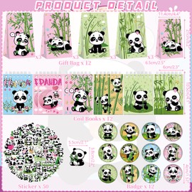 Obussgar Panda Party Favour Supplies including Panda Gift Bags, Stickers, Badges, Wristbands for Panda Theme birthday party