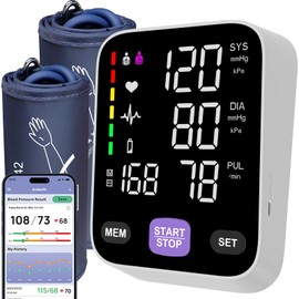 Bluetooth Blood Pressure Monitors for Home use Come with 17" Large and 21" Extra Large bp Cuff use 6 inches Color LED Screen Arm Type XL Blood Pressure Monitor Apple Health Free APP