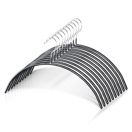 Clothes Hangers - 10 Pack, Black - Solid Premium Steel Iron Clothing Hangers - Non-Slip No Shoulder Bumps w/Grippy Coating - Sleek, Slim Rounded Hangers - Space Saving Hanger Solution - by Zoe Deco