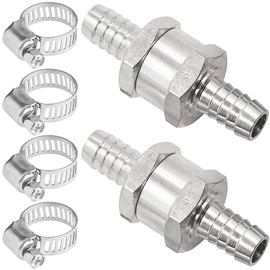 Pack of 2 8 mm Fuel Check Valve, Aluminium Check Valve, Fuel Check Valve Petrol, 4 x Stainless Steel Hose Clamps, for Washing Machine, Drain Hose, Dishwasher