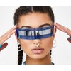 PLOPLO Futuristic Cyclops Monoblock Shield Mirrored Sunglasses (Blue, Silver)