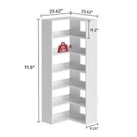 oneinmil Bookcase 6 Tiers with Baffles, Large Corner Bookshelf, 23.62" Storage Display Rack for Living Room Home Office, White