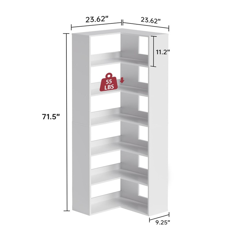 oneinmil Bookcase 6 Tiers with Baffles, Large Corner Bookshelf, 23.62"