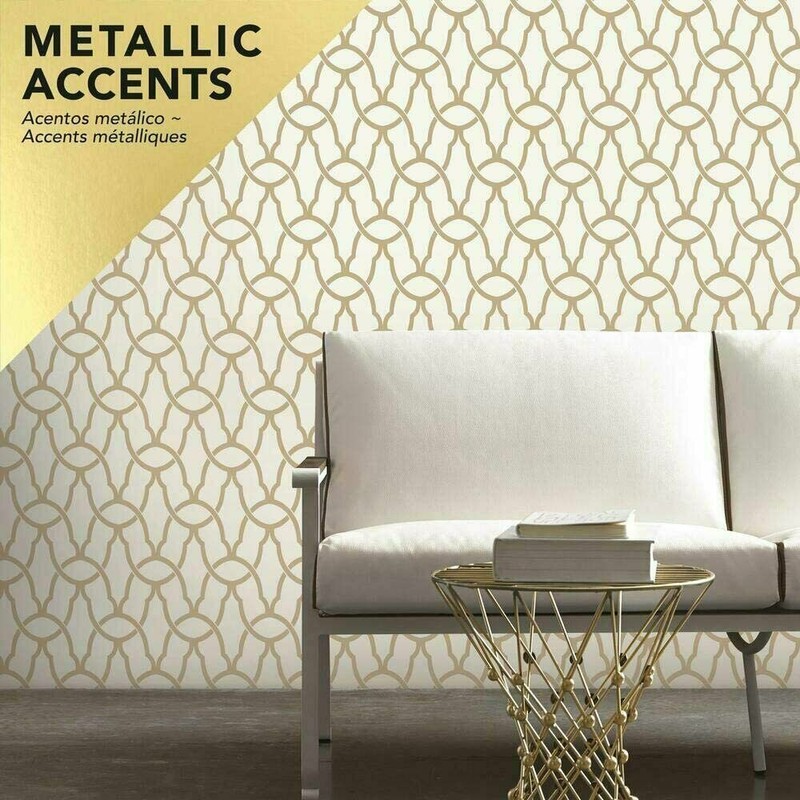 RoomMates RMK9121WP Metallic Gold Trellis Peel and Stick Wallpaper