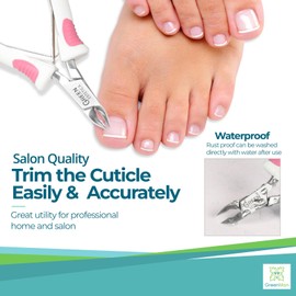 Premium Cuticle Trimmer Stainless Steel Nipper – Sharp Blades with Double Spring – Manicure Pedicure Tool for Home and Salon (White/Pink)