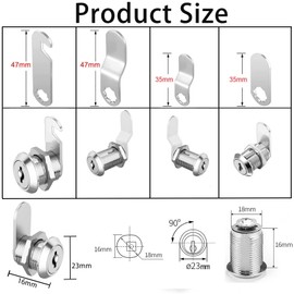 zoerbufan Cam Locks 16mm, Letterbox Lock, Drawer Lock, Lever Lock with 4 Different Lock Plates and 2 Keys for Lockers, Furniture, Cabinets