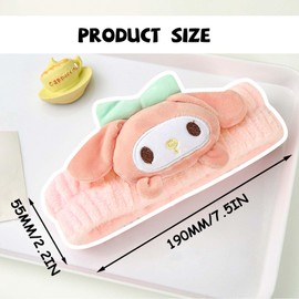 Pauluios Kawaii Spa Headband for Washing Face, Cute Women's Soft Headband, Coral Fleece Fluffy Women's Girls Hairband for Makeup, Skin Care, Shower Wash, Party (Pink-Melo)