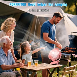 PORFRITOR Clip on Fan Rechargeable, 8-Inch Battery Operated Desk Fan, USB Fan, 5Speeds, Strong Airflow, Sturdy Clamp for Golf Cart Office Desk Outdoor Travel Camping Tent Gym Treadmill,Pink