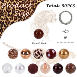 Whaline 50Pcs Chunky Bubblegum Beads 20mm Brown White Cow Beads 12 Styles Mixed Chocolate Milk Beads Set Spacer Bead Chunky Beads Jumbo Plastic Beads for DIY Jewelry Making