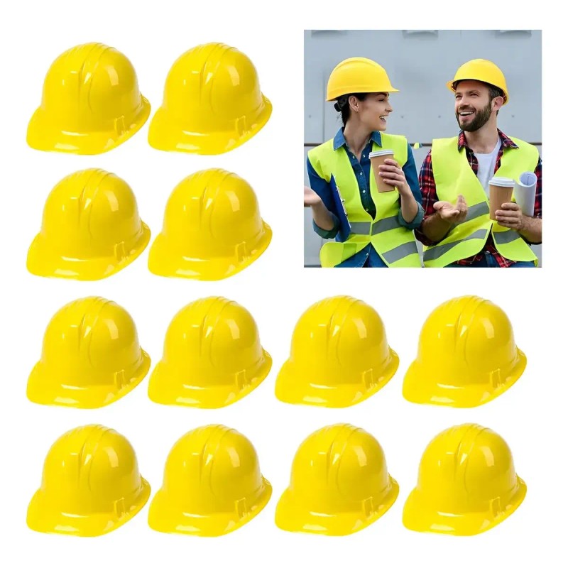 12 Casco Constructor Amarillo Plastico Bob Disfraz Fiesta