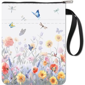 CRASPIRE Flowers Butterfly Book Cover with Zip Book Lovers Gifts Hard Cover Paperbacks Waterproof Book Bag Protective Bag Front Pocket Cover for Women Friends Readers Librarian