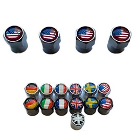Roost Aluminum Tire Valve Cap Tire Wheel Rim Air Valve Cap French Flag German Flag British Flag French Car German Car British Car Volvo 4 Pieces (Sweden Flag Black)