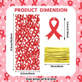 Gueevin 150 Set Red Ribbon Week Awareness Bag Cellophane Treat Bags Candy Cookie Goodie Cello Bags Bulk with Twist Ties Gift Cards for Party Favor Supplies