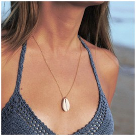 Cimenexe Bohemian Shell Pendant Necklace, Gold Shell Necklace, Cowrie Necklace, Chain, Ocean Shell Necklace, Choker Jewelry for Women and Girls