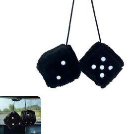 2PCS Fuzzy Dice for Car, 3 Inch Pair of Retro Plush Dice for Rear View Mirror, Soft Fluffy Plush Dice for Car, Cute Automotive Decor Accessories for Vehicle Mirror Plush Decoration(Black