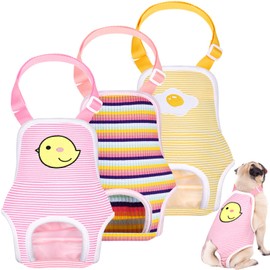 3 Pieces Dog Diaper Striped Sanitary Pantie with Adjustable Suspender Washable Reusable Puppy Sanitary Panties Cute Pet Underwear Diaper Jumpsuits for Female Dogs (Cute Pattern, L)