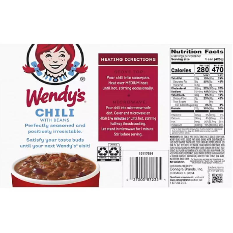 Wendy's Chili With Beans 15 oz., 6 pk.