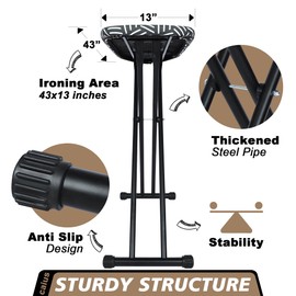 caius Ironing Board, Compact and Space Saver Full Size Ironing Board, Extra Wide Ironing Area with Extra Thick Heavy Duty Padded Cover, Stable Structure, Easy to Fold