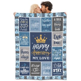 SEGXCFL Gifts for Wife Blanket for Men Women Wife Her Couple,Blue Romantic Marriage Gifts for Her Throw Blanket,Happy Anniversary to My Wife from Husband, Valentines Gift Idea 50"x 60"