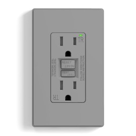 ELEGRP GFCI Outlet 15 Amp, Self-Test GFI Electrical Outlet with Thinner Design, TR Tamper Resistant GFCI Receptacle, Ground Fault Circuit Interrupters with Wall Plate, UL Listed, Grey, 1 Pack
