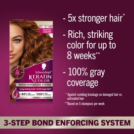 Schwarzkopf Keratin Color Permanent Hair Color, 7.7 Medium Auburn - Professional Quality Permanent Hair Dye, Up to 100% Gray Coverage - 1 Application