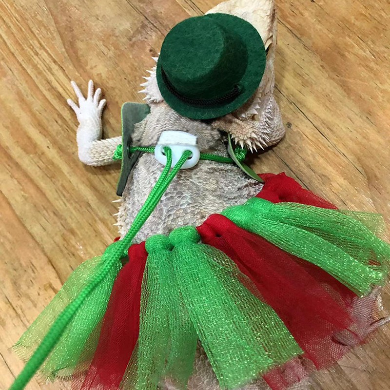 Reptile Pet Leash Kit Christmas Reptile Harness with Skirts Hat