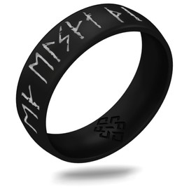 Knot Theory Viking Silicone Ring - I Love You in Rune Characters with Silver Inlay - Black Size 9 6mm Breathable Comfort Fit - Valentine's Engagement Wedding Band