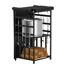 MOASKER Firewood Storage Rack for Solo Stove Bonfire Ranger Yukon Fire Pit Accessories, Storage Cabinet with Waterproof Cover for Fire Pit and Fireplace Logs, Outdoor Adjustable Firewood Holder Kit