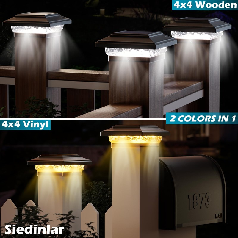 SIEDiNLAR 4x4 Solar Post Lights 50 Lumens 2 Modes, Post