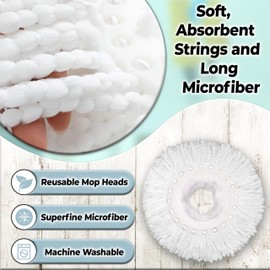 3 Pack Spin Mop Heads Replacement for 360° Rotating Round Spin Mop, Universal Magic Microfibre Refills - White