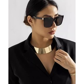 LANWLOSI Chunky Gold Necklace for Women Teardrop Gold Cuff Necklace Adjustable 18k Gold Plated Chunky Gold Choker Necklace Chunky Gold Statement Necklace Jewelry