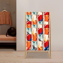 MARTEXBUY Scarf Organizer, Metal Hijab Organizer, 10 Tier Scarf Holder Hanger for Multiple Scarves, Freestanding Hijab Stand Belt Pants Hanging Rack for Home, Commercial, Clothing Store (Gold, 80cm)